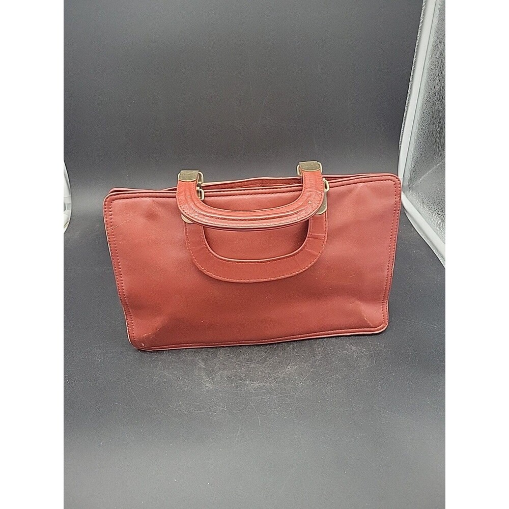 Vintage Filene's Genuine Leather Reddish Brown Handbag Purse Briefcase Style